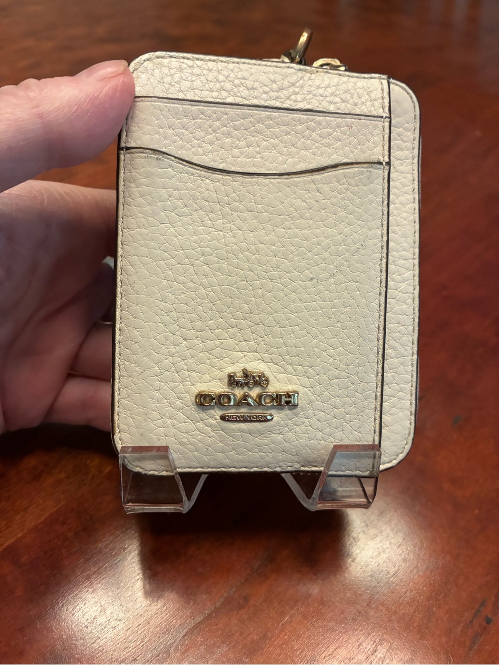 Coach Pebbled Leather Card Phone Case in Cream with Gold Hardware